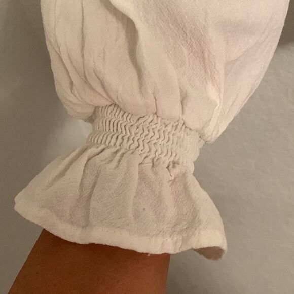 HYFVE White V-Neck Elastic Waist Ruffle Cotton Women's Top Size L - Picture 5 of 9